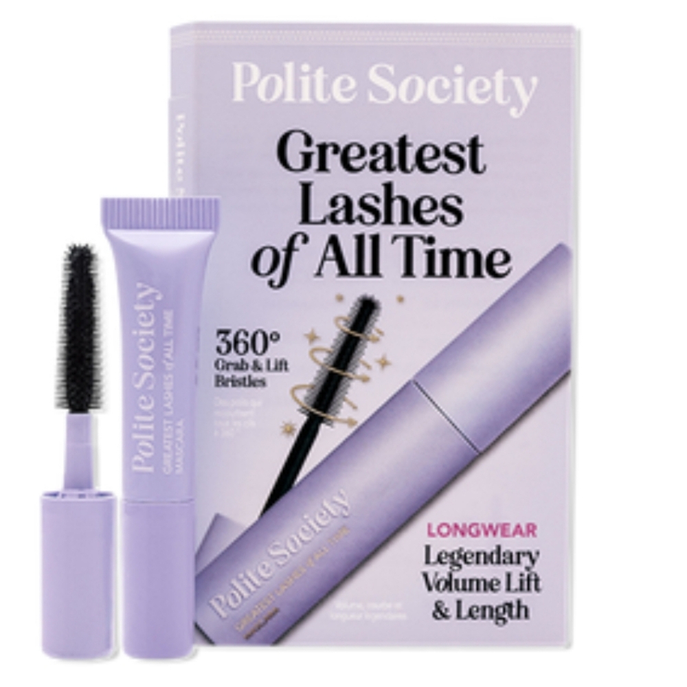 POLITE SOCIETY GREATEST LASHES OF ALL TIME VOLUMIZING & LENGTHENING MASCARA.
